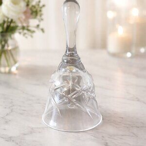 Vintage Cut Crystal Glass Bell w/ Clapper | Etched Clear Decorative Bell
